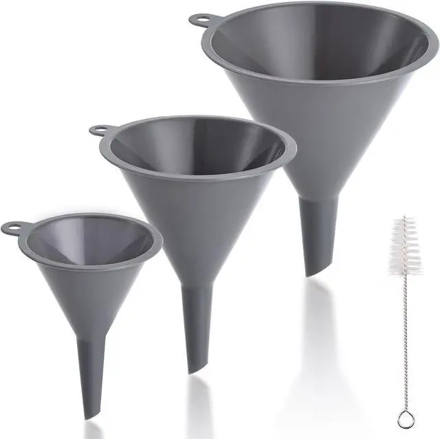 Main image of Plastic Kitchen Funnel Set of 3, Durable Round Food Grade Cooking Funnels for Kitchen Use Filling Bottles, Multifunctional Small Medium and Large Sizes for Canning, Lab or Car Oil Use