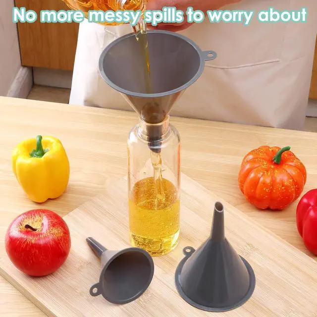 Alt view image 4 of 6 - Plastic Kitchen Funnel Set of 3, Durable Round Food Grade Cooking Funnels for Kitchen Use Filling Bottles, Multifunctional Small Medium and Large Sizes for Canning, Lab or Car Oil Use