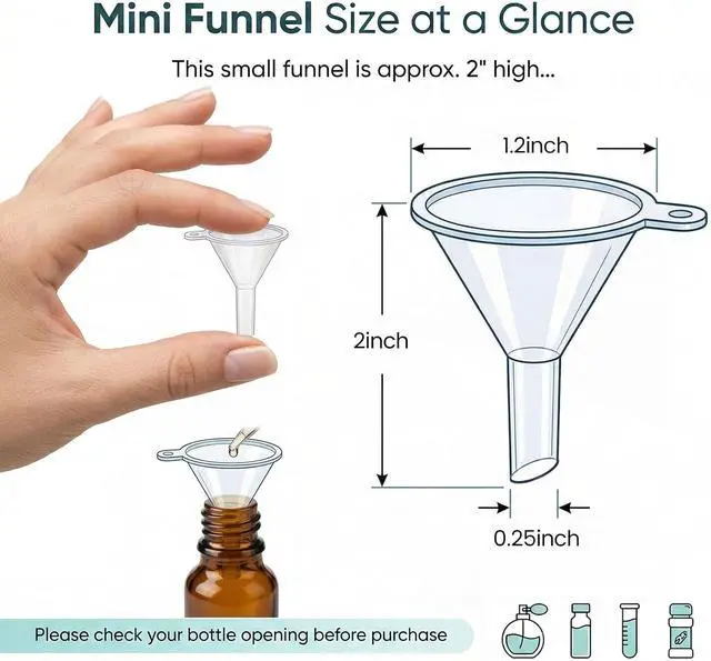 Alt view image 2 of 6 - JOHOUSE 50PCS Mini Funnel for Lab Bottles, Sand Art, Perfumes, Spices, Powder, Essential Oil, Recreational, Kitchen Use Food Grade Clear Plastic Small Funnels