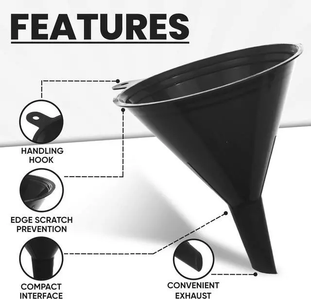 Alt view image 4 of 7 - LIQVEE Funnels for Kitchen Use Black Set in 4 Sizes (122, 101, 76 & 50mm) | Durable, Non-Toxic Food Grade Plastic Ideal for Filling Bottles, Jars & Containers | Perfect for Kitchen, Garage & Labs