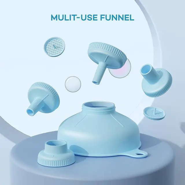Alt view image 2 of 7 - Pisol Wide Mouth Versatile Funnel for Kitchen Use for Filling Bottles | Food Grade Plastic, BPA Free, 5 Sizes Mouth, 2 Strainers, Rotating Screw Design, Easy to Clean, Dishwasher Safe