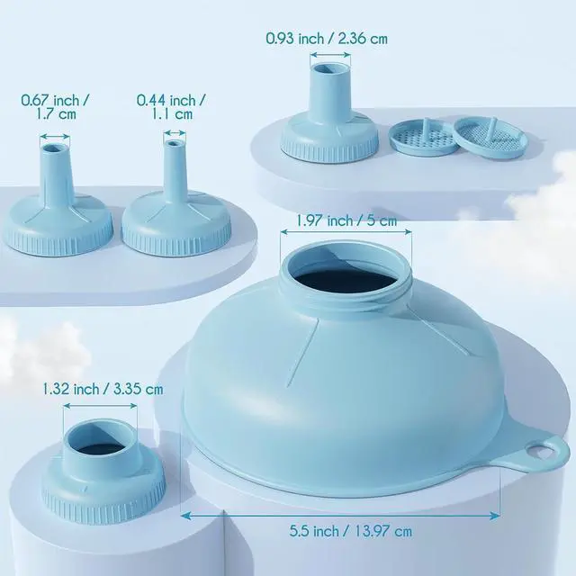 Alt view image 7 of 7 - Pisol Wide Mouth Versatile Funnel for Kitchen Use for Filling Bottles | Food Grade Plastic, BPA Free, 5 Sizes Mouth, 2 Strainers, Rotating Screw Design, Easy to Clean, Dishwasher Safe