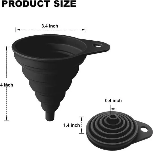 Alt view image 2 of 7 - Funnels for Kitchen Use, Food Grade Silicone Collapsible Kitchen Funnel (Black)