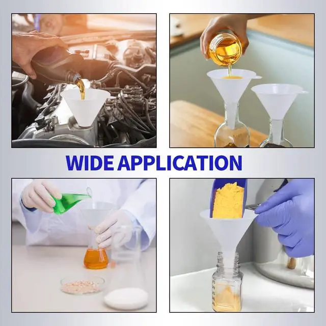 Alt view image 7 of 7 - Plastic Funnel Set, Kitchen Funnels for Filling Bottles, Automotive Oil Funnels for Lubricants and Fluids, Leak-Proof Design Fits Cars, Motorcycles & Home Containers