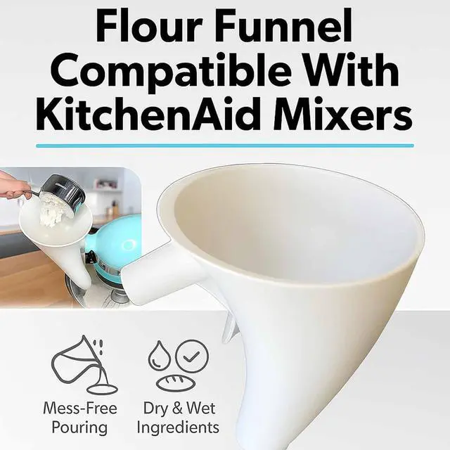 Alt view image 2 of 5 - Flour Funnel for Kitchen Aid Mixer, KitchenAid Mixer Funnel Attachment | Kitchen Aid Mixer Accessories and Attachments: Flour Funnel for Stand Mixer, Fits 4.55 Qt Tilt-Head Models