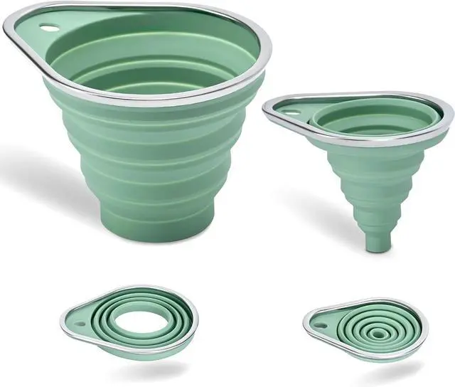 Main image of Stainless Steel Rim Silicone Collapsible Funnel Set, 2 Pack Large & Small Wide Mouth Kitchen Funnels for Mason Jar Canning, Bottle Filling, Food Grade Liquid & Powder Transfer