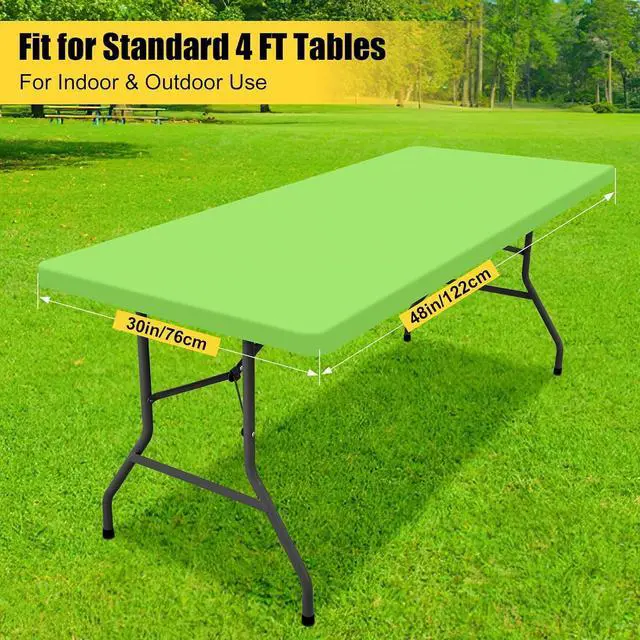 Alt view image 7 of 7 - Smiry Rectangle Tablecloth, Elastic Fitted Flannel Backed Vinyl Tablecloths for 4ft Folding Tables, Waterproof Wipeable Table Covers for Indoor, Outdoor, Picnic and Camping (Lime Green, 30"x48")