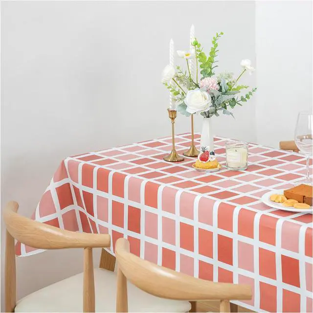 Main image of FIFTY FEET 84 * 60 Inch Rectangle Tablecloth, Vinyl Tablecloth with Flannel Backing for Rectangle Tables Waterproof, Plastic Picnic Table Cover for Dining Table/Buffet Parties/Camping(Red Plaid)