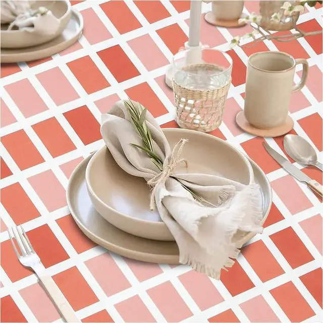 Alt view image 2 of 7 - FIFTY FEET 84 * 60 Inch Rectangle Tablecloth, Vinyl Tablecloth with Flannel Backing for Rectangle Tables Waterproof, Plastic Picnic Table Cover for Dining Table/Buffet Parties/Camping(Red Plaid)