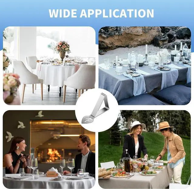 Alt view image 6 of 7 - Tablecloth Clips 12 Pack, Heavy Duty Stainless Steel Picnic Table Cloth Holder Clips, Windproof Tablecloth Clips for Outdoor Tables, Perfect for Restaurant Parties, Weddings, Camping