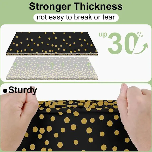 Alt view image 4 of 7 - Smiry 3 Pack Dot Disposable Tablecloth, 54 x 108 Inch Waterproof Plastic Table Cloth, Decorative Table Covers for Picnic, Party, Outdoor, Gold in Black