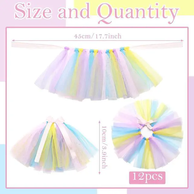 Alt view image 2 of 7 - Tatuo 12 Pieces Mini Tutu Table Skirt Wine Bottle Cover Tutu Skirt Tulle Vase Skirt Decor Garland Centerpieces for Wedding Baby Shower Cake Dessert Birthday Party(Pastel Color)