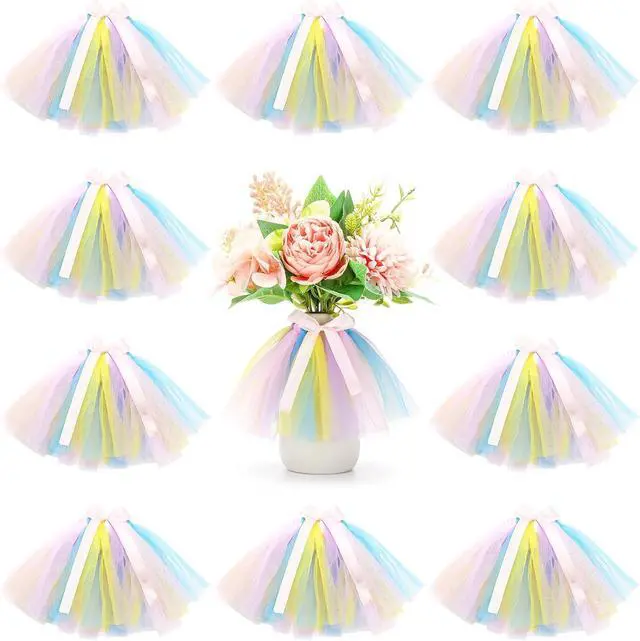 Main image of Tatuo 12 Pieces Mini Tutu Table Skirt Wine Bottle Cover Tutu Skirt Tulle Vase Skirt Decor Garland Centerpieces for Wedding Baby Shower Cake Dessert Birthday Party(Pastel Color)