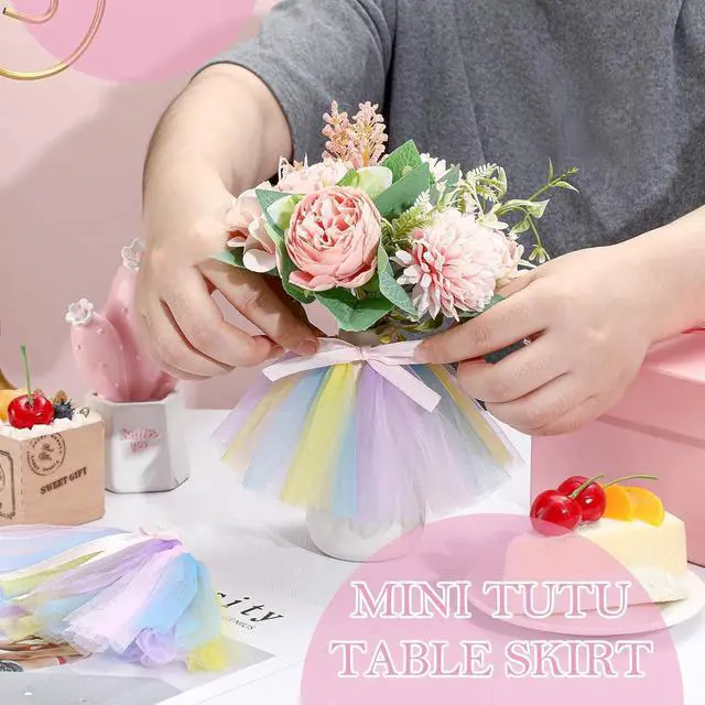 Alt view image 5 of 7 - Tatuo 12 Pieces Mini Tutu Table Skirt Wine Bottle Cover Tutu Skirt Tulle Vase Skirt Decor Garland Centerpieces for Wedding Baby Shower Cake Dessert Birthday Party(Pastel Color)