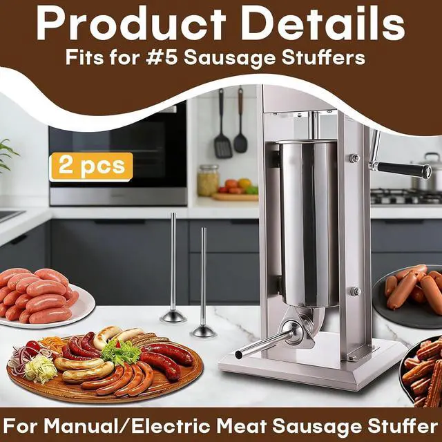 Alt view image 2 of 7 - 2-Pack 10mm Stainless Steel Sausage Stuffing Tubes for #5 Sausage Stuffer | Fit to Homemade Snack Sticks & Breakfast Links, Slim Sausage Stuffing HornFor Manual/Electric Meat Sausage Stuffer