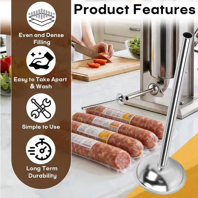 Alt view image 4 of 7 - 2-Pack 10mm Stainless Steel Sausage Stuffing Tubes for #5 Sausage Stuffer | Fit to Homemade Snack Sticks & Breakfast Links, Slim Sausage Stuffing HornFor Manual/Electric Meat Sausage Stuffer