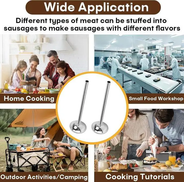 Alt view image 6 of 7 - 2-Pack 10mm Stainless Steel Sausage Stuffing Tubes for #5 Sausage Stuffer | Fit to Homemade Snack Sticks & Breakfast Links, Slim Sausage Stuffing HornFor Manual/Electric Meat Sausage Stuffer