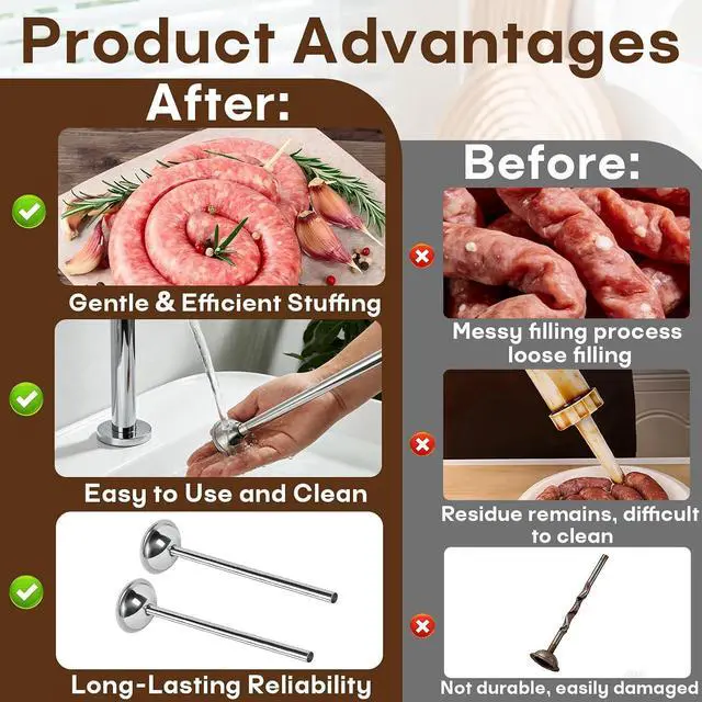 Alt view image 7 of 7 - 2-Pack 10mm Stainless Steel Sausage Stuffing Tubes for #5 Sausage Stuffer | Fit to Homemade Snack Sticks & Breakfast Links, Slim Sausage Stuffing HornFor Manual/Electric Meat Sausage Stuffer