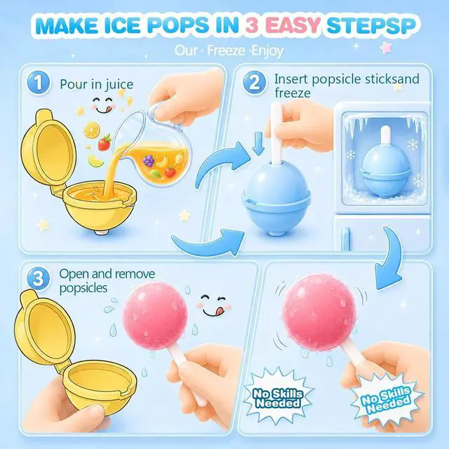 Alt view image 4 of 7 - 4 Pack Silicone Lollipop Popsicle Molds with Sticks Reusable BPA Free Ice Pop Maker Easy Release Molds for Homemade Ice Cream Fruit Yogurt Frozen Treats Kids Summer Parties
