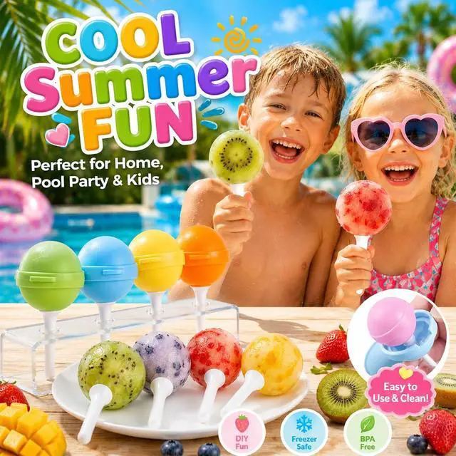 Alt view image 7 of 7 - 4 Pack Silicone Lollipop Popsicle Molds with Sticks Reusable BPA Free Ice Pop Maker Easy Release Molds for Homemade Ice Cream Fruit Yogurt Frozen Treats Kids Summer Parties
