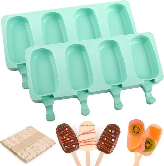 Main image of WMKGG Popsicle Silicone Molds Set, 2 PCS Ice Cream Cakesicles Molds | (Standard Size/Green) with 50 Wooden Sticks for Cake Pop, Ice Pop, Cakesicles