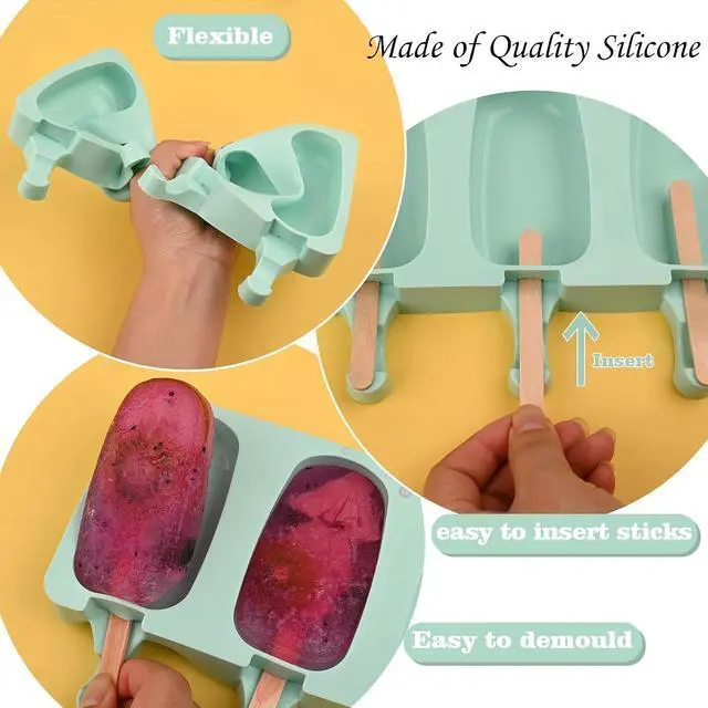Alt view image 3 of 7 - WMKGG Popsicle Silicone Molds Set, 2 PCS Ice Cream Cakesicles Molds | (Standard Size/Green) with 50 Wooden Sticks for Cake Pop, Ice Pop, Cakesicles