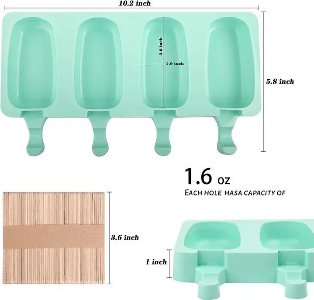 Alt view image 2 of 7 - WMKGG Popsicle Silicone Molds Set, 2 PCS Ice Cream Cakesicles Molds | (Standard Size/Green) with 50 Wooden Sticks for Cake Pop, Ice Pop, Cakesicles