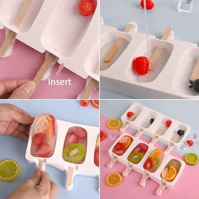 Alt view image 4 of 7 - WMKGG Popsicle Silicone Molds Set, 2 PCS Ice Cream Molds | (Standard Size/White) with 50 Wooden Sticks for Cake Pop, Ice Pop, Cakesicles