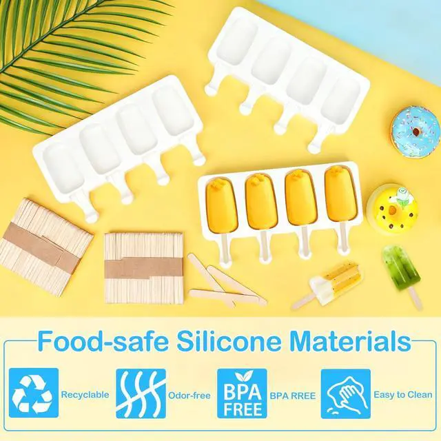 Alt view image 5 of 7 - 3 Set Small Silicone Popsicle Molds Ice Cream Mould 4 Cavity Ice Lolly Mold White Oval Cake Pop Mould with 150 Pieces Wooden Sticks for DIY Cream Popsicle Cake