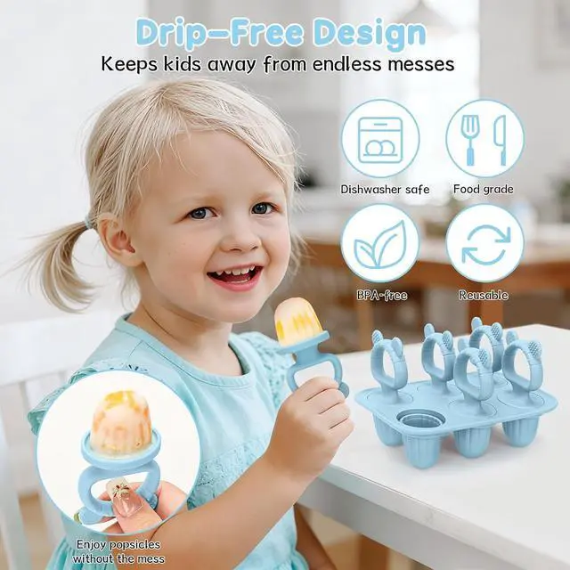 Alt view image 3 of 7 - Silicone Baby Popsicle Molds with Sticks, Mini Popsicles Molds for Babies | Breastmilk Popsicle Molds for Teething Relief, Frozen Treats Maker Popsicle Maker Ice Pop Mold for Toddlers Kids(Blue)