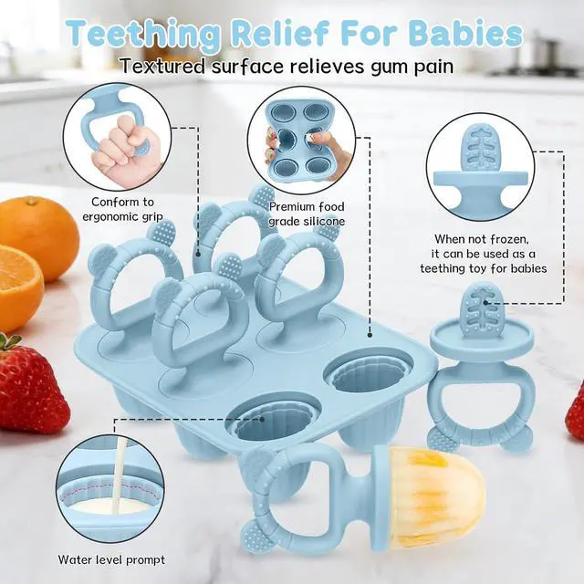 Alt view image 6 of 7 - Silicone Baby Popsicle Molds with Sticks, Mini Popsicles Molds for Babies | Breastmilk Popsicle Molds for Teething Relief, Frozen Treats Maker Popsicle Maker Ice Pop Mold for Toddlers Kids(Blue)