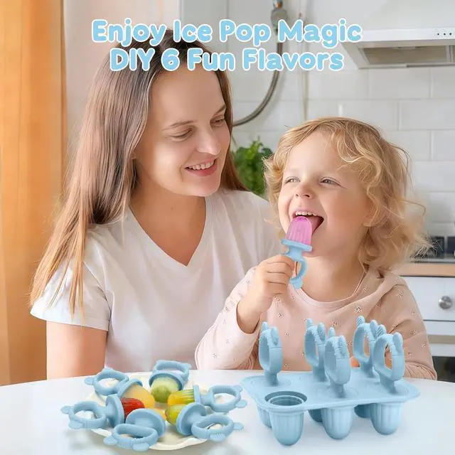 Alt view image 7 of 7 - Silicone Baby Popsicle Molds with Sticks, Mini Popsicles Molds for Babies | Breastmilk Popsicle Molds for Teething Relief, Frozen Treats Maker Popsicle Maker Ice Pop Mold for Toddlers Kids(Blue)
