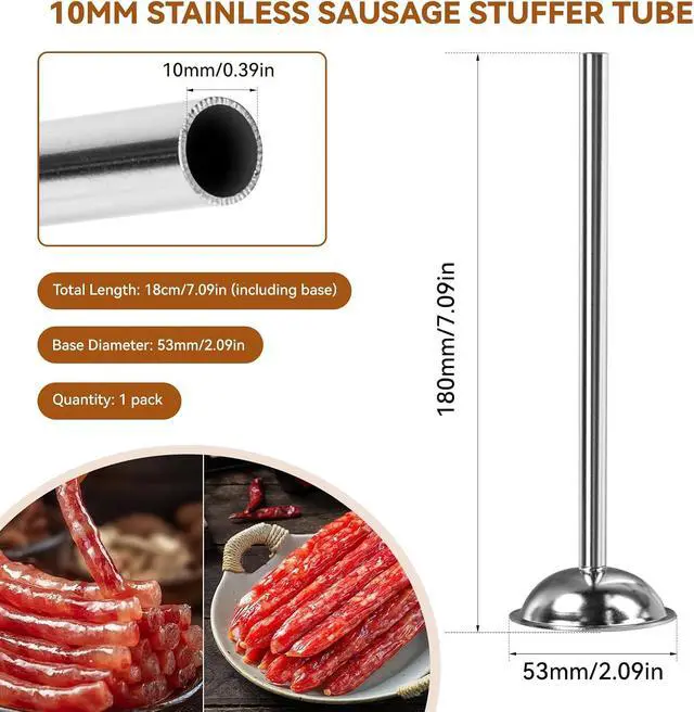 Alt view image 2 of 7 - 10mm Sausage Stuffer Tube, Stainless Sausage Stuffing Tubes, 10mm Stuffing Horn Compatible with Hakka, Lem and Other Brands Manual/Electric Sausage Stuffer, Universal 53mm Base