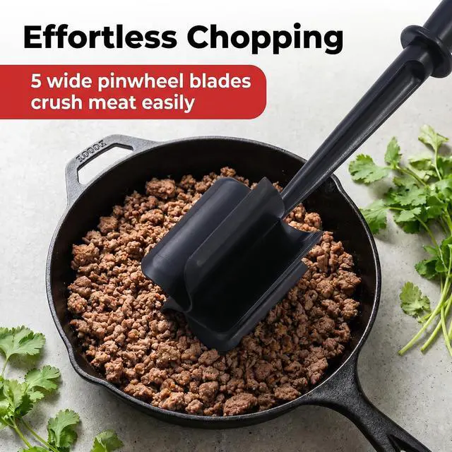 Alt view image 6 of 7 - Meat Masher for Ground Beef, 5-Blade Heat-Resistant Nylon Hamburger Chopper for Nonstick Cookware, Dishwasher Safe, Black