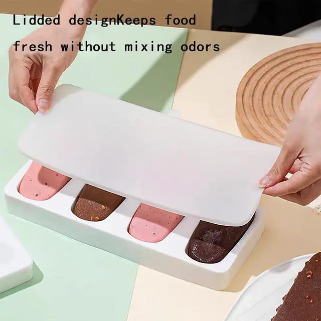 Alt view image 3 of 7 - 2Pcs Large-sized Popsicle Molds with Lid Silicone Ice Pop Molds | 4 Cavities Ice Cream Reusable and 100 Pcs Wooden