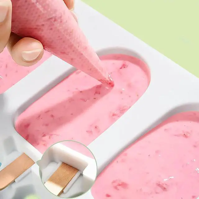 Alt view image 6 of 7 - 2Pcs Large-sized Popsicle Molds with Lid Silicone Ice Pop Molds | 4 Cavities Ice Cream Reusable and 100 Pcs Wooden