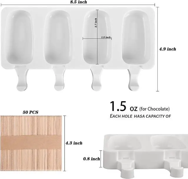 Alt view image 2 of 6 - Sakolla 2 Pack 4 Cavity Mini Popsicle Silicone Molds with 50 Wooden Sticks | Food Grade Silicone, Easy to Use, for Ice Pop, Cakesicles, Cake Pop, Ice Cream