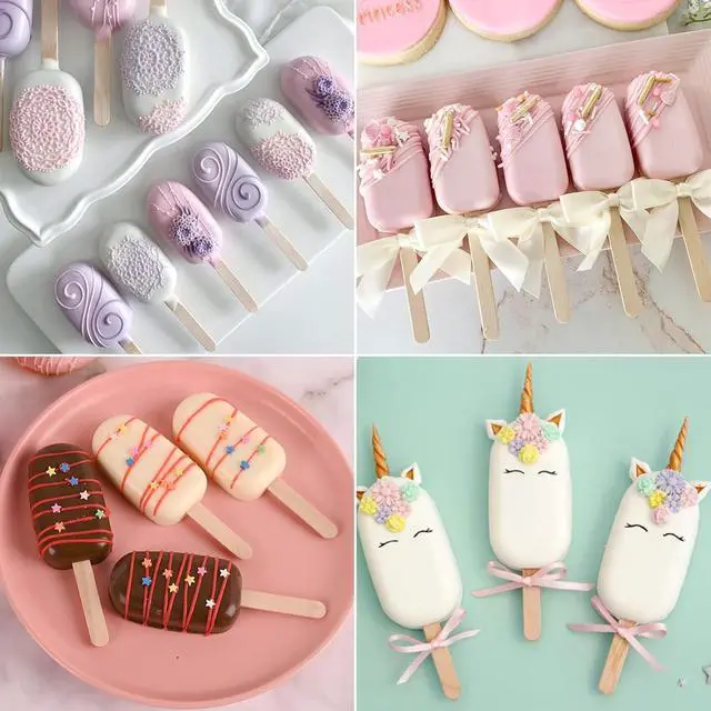 Alt view image 7 of 7 - WMKGG Popsicle Silicone Molds Set, 2 PCS Ice Cream Molds | (Standard Size/White) with 50 Wooden Sticks for Cake Pop, Ice Pop, Cakesicles