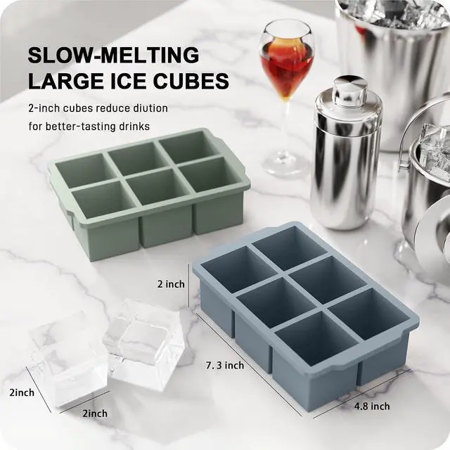 Alt view image 2 of 6 - VLM 3 Packs Large Ice Cube Molds with Stackable Lid,Silicone Ice Cube Tray for Freezer,Big Square Ice Tray for Whiskey,Cocktails,Bourbon and Soups (Neutral)