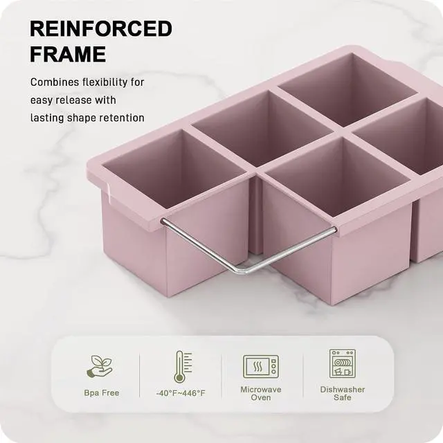 Alt view image 4 of 6 - VLM 3 Packs Large Ice Cube Molds with Stackable Lid,Silicone Ice Cube Tray for Freezer,Big Square Ice Tray for Whiskey,Cocktails,Bourbon and Soups (Neutral)