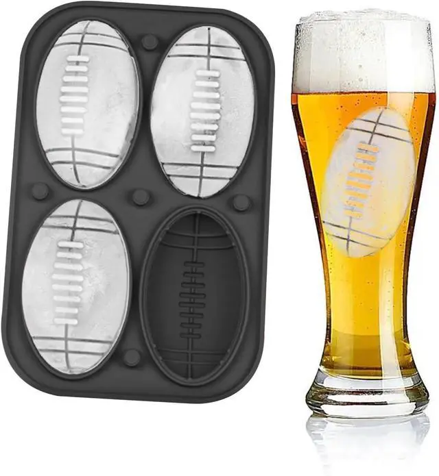 Main image of Football Ice Cube Tray 3D, Admaison Ice Ball Cube Mold with Funnel for Cocktails, Bourbon,Brandy, Whiskey Gifts for Men, Silicone Fun Shapes Black (Football)