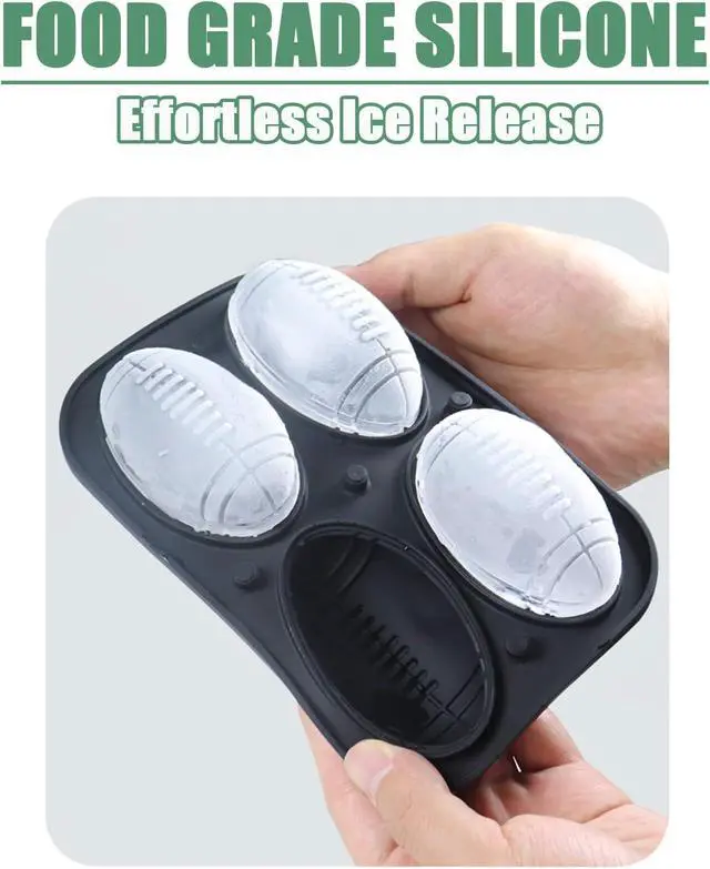 Alt view image 5 of 6 - Football Ice Cube Tray 3D, Admaison Ice Ball Cube Mold with Funnel for Cocktails, Bourbon,Brandy, Whiskey Gifts for Men, Silicone Fun Shapes Black (Football)