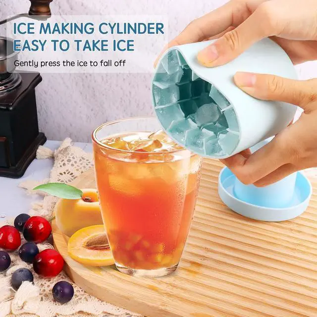 Alt view image 4 of 6 - Cylinder Silicone Ice Cube Mold, New 3D Ice Cubes Maker, Decompress Ice Lattice, Press-Type Easy-Release Ice Cup (Blue-Green) (NEWZBB-Blue-Green)