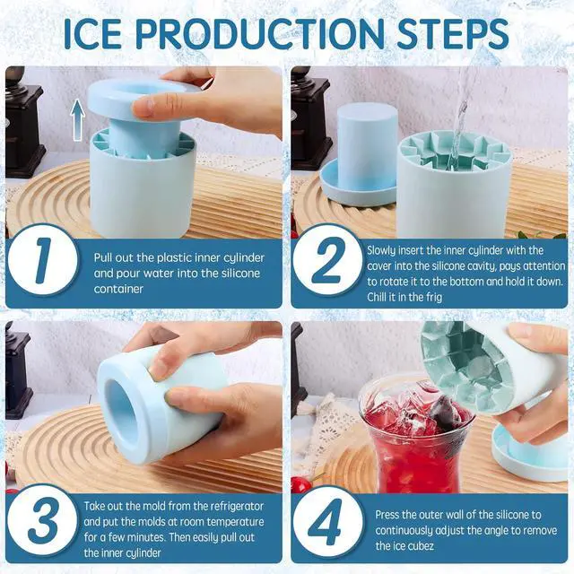 Alt view image 5 of 6 - Cylinder Silicone Ice Cube Mold, New 3D Ice Cubes Maker, Decompress Ice Lattice, Press-Type Easy-Release Ice Cup (Blue-Green) (NEWZBB-Blue-Green)