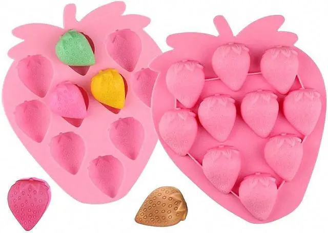 Main image of 2Pcs Strawberry Ice Cube Tray, Strawberry Silicone Molds Set for Chocolate Candy Cake Cupcake Soap Baking Jello Cookie Wax Crayon Melts (Random Color)