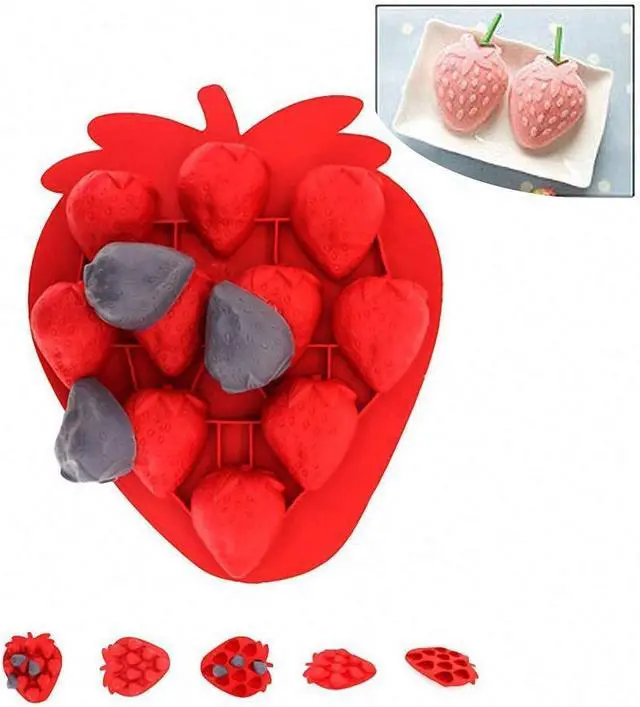 Alt view image 5 of 7 - 2Pcs Strawberry Ice Cube Tray, Strawberry Silicone Molds Set for Chocolate Candy Cake Cupcake Soap Baking Jello Cookie Wax Crayon Melts (Random Color)