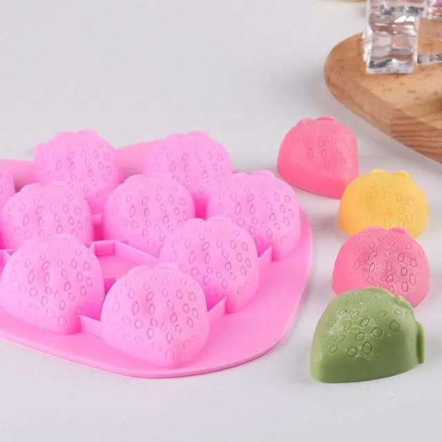 Alt view image 3 of 7 - 2Pcs Strawberry Ice Cube Tray, Strawberry Silicone Molds Set for Chocolate Candy Cake Cupcake Soap Baking Jello Cookie Wax Crayon Melts (Random Color)
