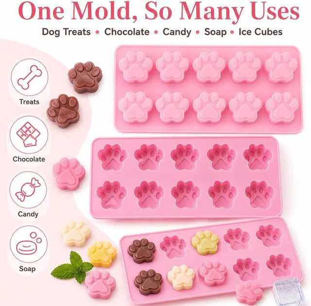 Alt view image 5 of 7 - SET OF 3 PACK X Mini Silicone DOG Pet Animal Paw Print Ice Cube Chocolate Soap Candle Tray Mold Party maker (Ships From USA)