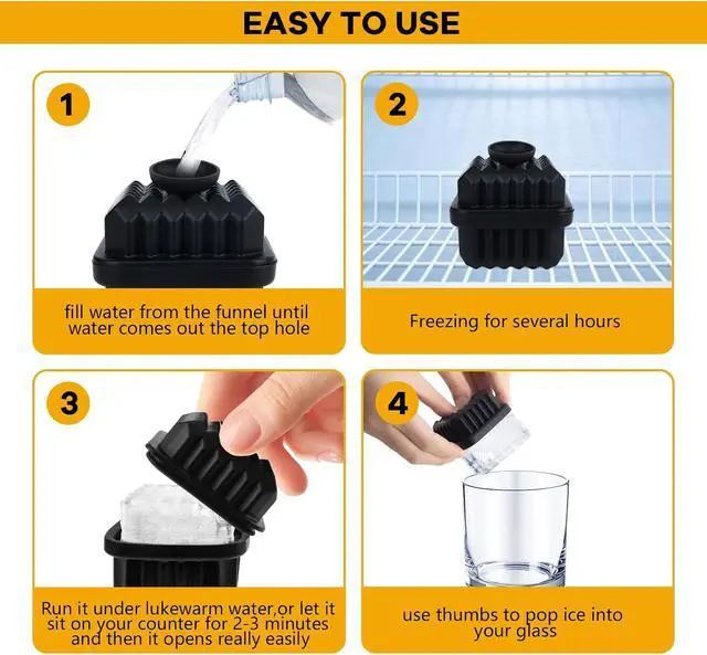 Alt view image 5 of 7 - Large Silicone Ice Cube Tray (3 Pack),Whiskey Ice Cubes Mold,Make 2Inch Square Ice for Whiskey,Cocktails and Drinks,Premium Silicone,BPA Free,Black.