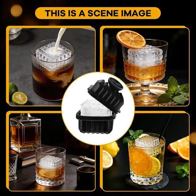 Alt view image 6 of 7 - Large Silicone Ice Cube Tray (3 Pack),Whiskey Ice Cubes Mold,Make 2Inch Square Ice for Whiskey,Cocktails and Drinks,Premium Silicone,BPA Free,Black.